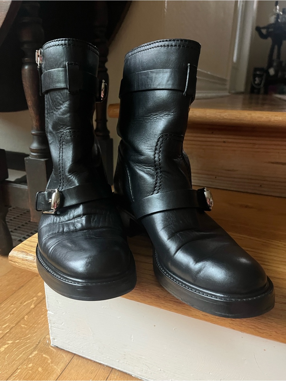 Gucci Black leather biker boots, Moto “Edie”  women’s 10